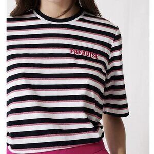 Maje Tiffany Back-Zip Metallic-Stripe Tee